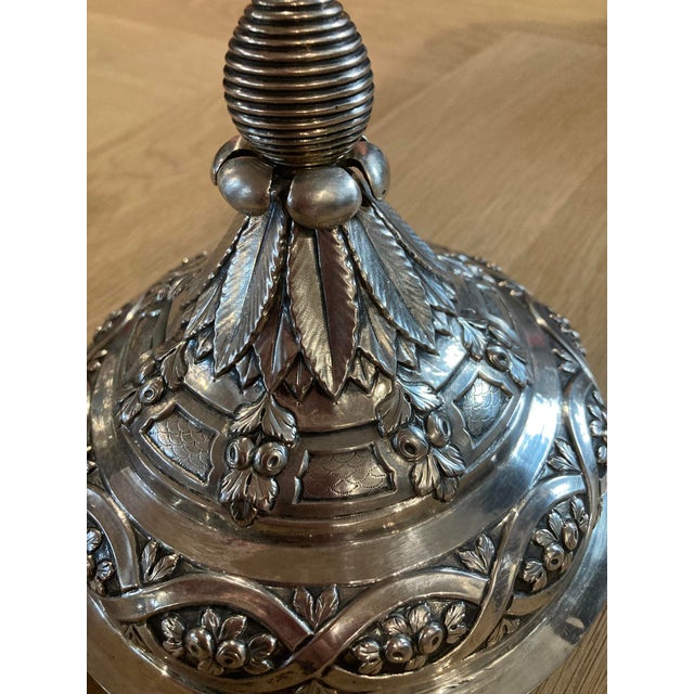 Silver Antique Silver Covered Urn — Repoussé Greek Key, Fruit & Foliage Motifs, 2.86 LBS For Sale - Image 8 of 18