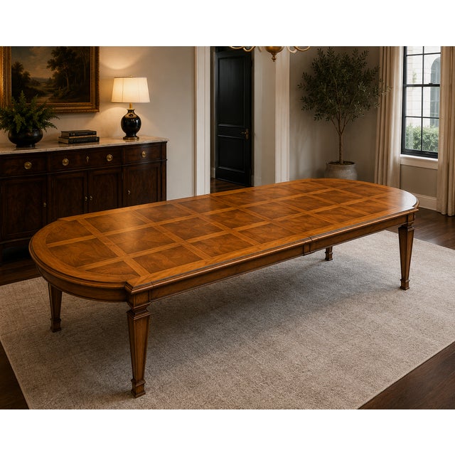 A refined traditional dining table attributed to Karges, showcasing elegant proportions and timeless craftsmanship. The...