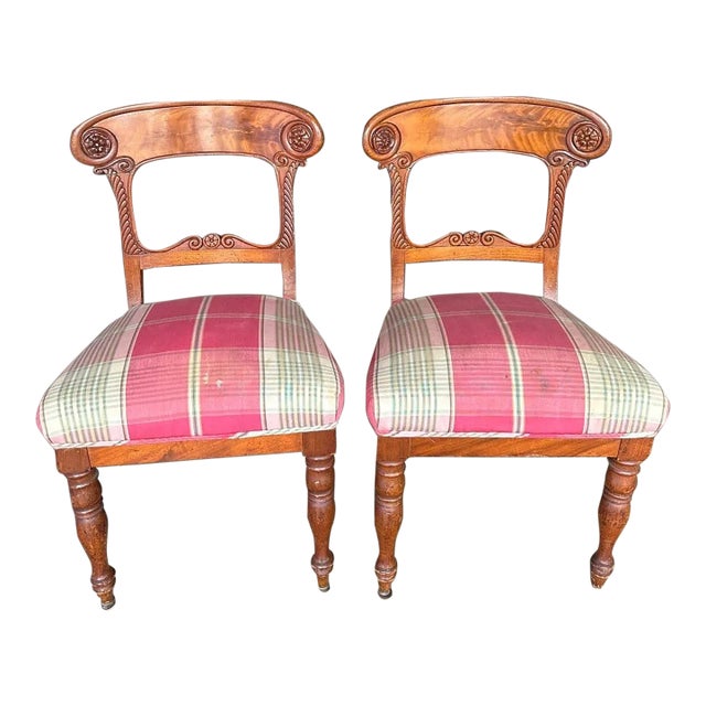 Custom Vintage Upholstered Set of 2 Accent Chairs For Sale