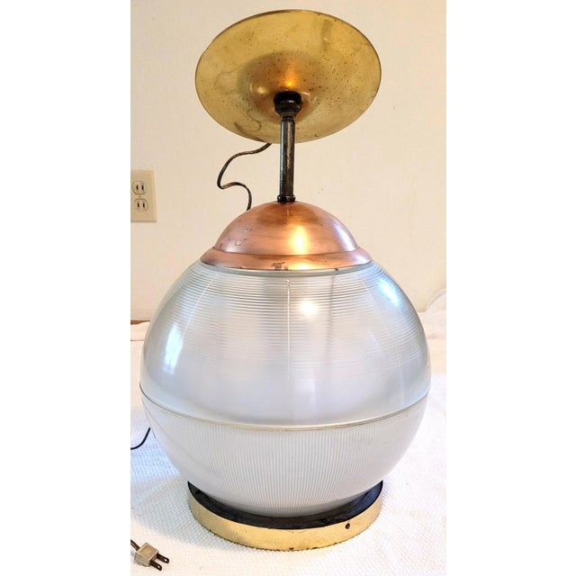 Mid-Century Modern Vintage French Industrial Holophane Globe Pendant For Sale - Image 3 of 11