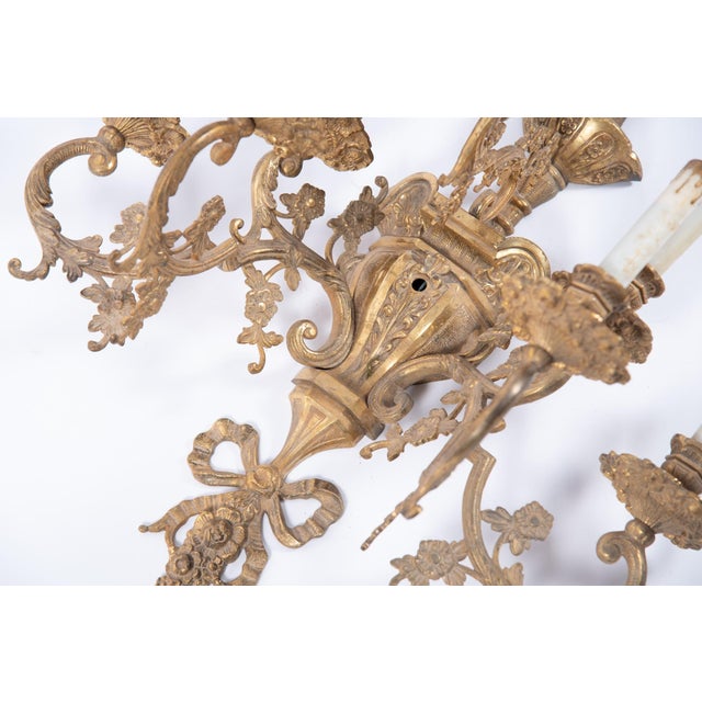 French 1910s French 7-Arm Bronze Sconce For Sale - Image 3 of 4