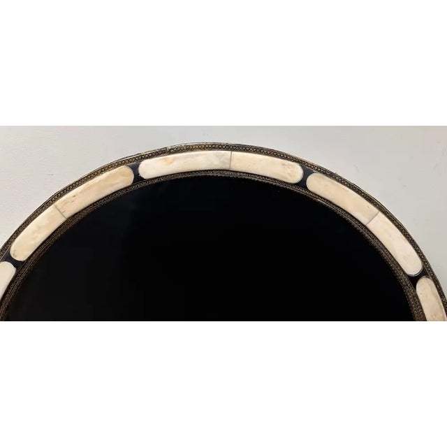 Art Deco Style Handmade White & Black With Brass Inlay Round Mirror, a Pair For Sale In New York - Image 6 of 11