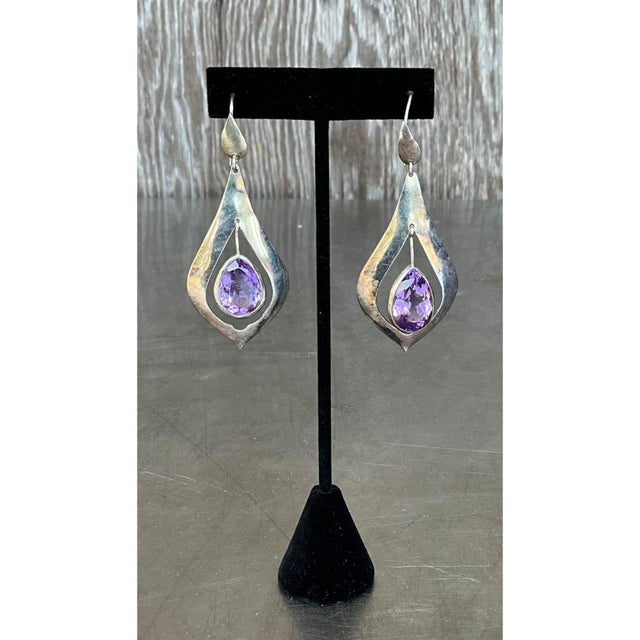 Vintage Sterling Silver Amethyst Drop Earrings For Sale - Image 12 of 12