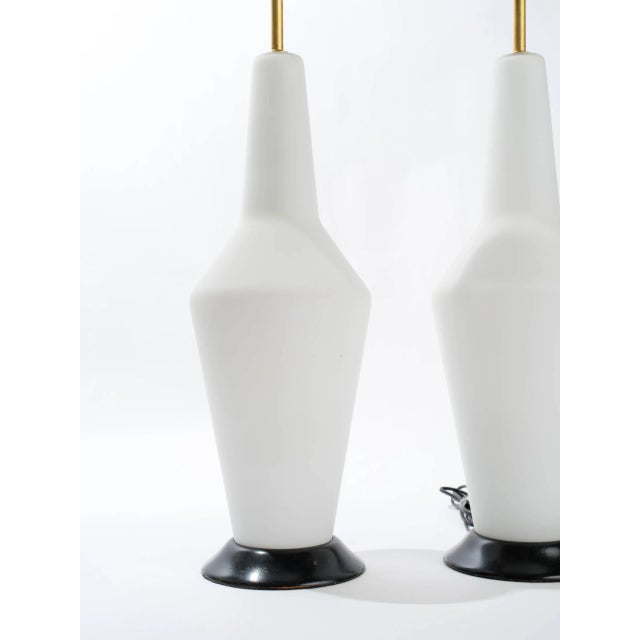 1960s Mid-Century Opaque White Glass Lamps - a Pair For Sale - Image 5 of 6