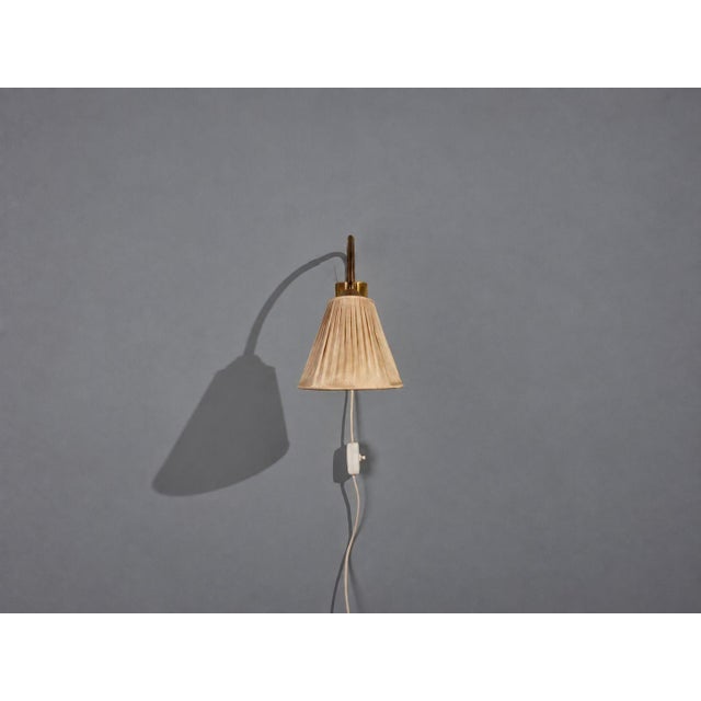 1950s Mid-Century Modern Ajh, Swedish Modern, Adjustable Wall Light, Brass, Pleated Fabric For Sale - Image 4 of 14