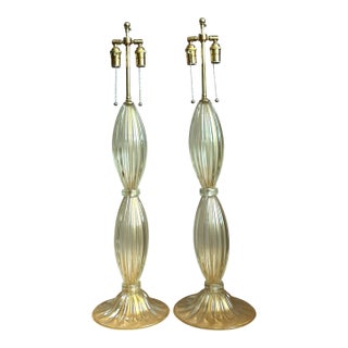 Vintage Ribbed Murano Glass Table Lamps - Pair For Sale