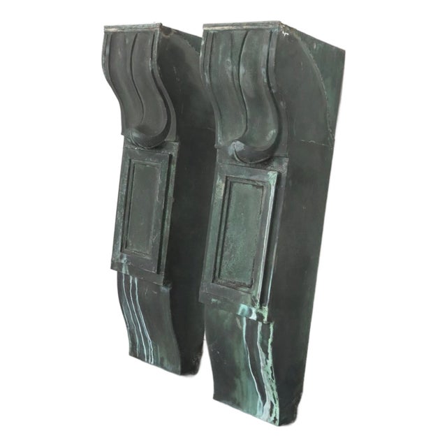 Pair of Beaux Arts Copper Verdigris Corbels For Sale