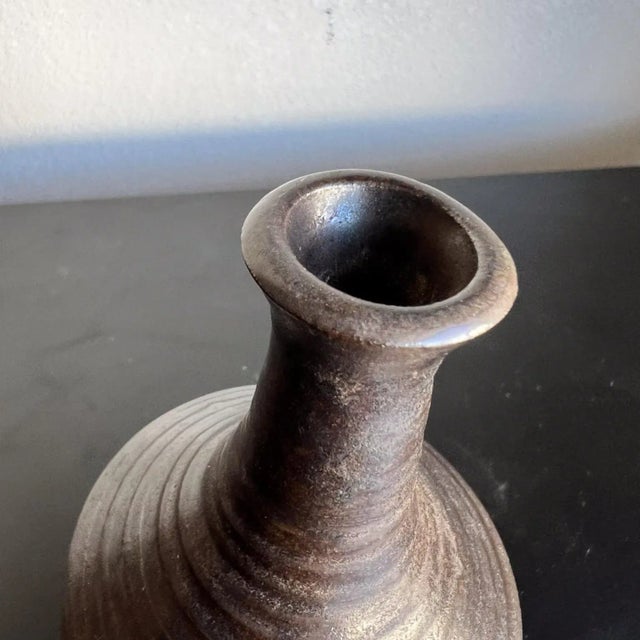 Scandinavian Modern Pottery Vase, Dark Brown, 1960s, 6.75" Tall For Sale - Image 4 of 11