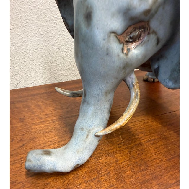 1980s Whimsical Hand Thrown Glazed Pottery Elephant For Sale - Image 15 of 18