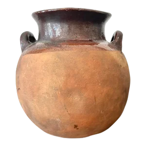 Vintage Studio Pottery Half Glazed Vase With Handles