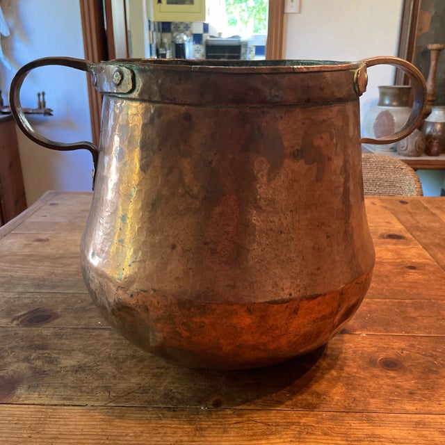 Rustic European Large Hand Forged Antique Copper Vessel For Sale - Image 3 of 12