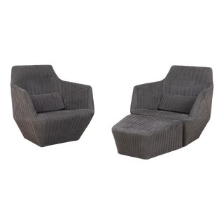 Facet Fabric Armchairs and Stools in Grey by Ligne Roset, Set of 3 For Sale