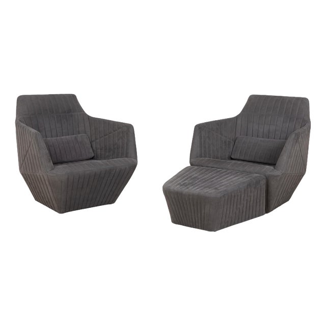 Facet Fabric Armchairs and Stools in Grey by Ligne Roset, Set of 3 For Sale