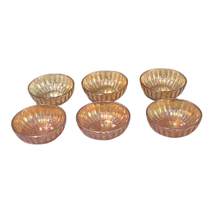 Vintage Set of 6 Iridescent Marigold Color Carnival Glass Bowls #2