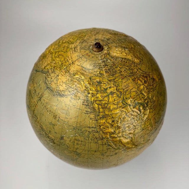 Metal Mid-Century Relief Terrestrial World Globe on Wooden Stand by Prof. Dr. Arthur Krause, Germany, 1950s For Sale - Image 7 of 12
