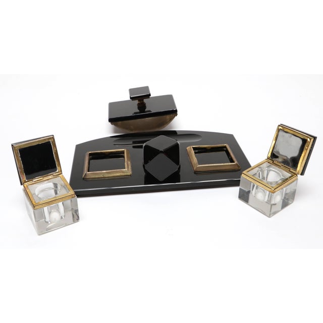 1950s Black Glass Desk Set Chairish
