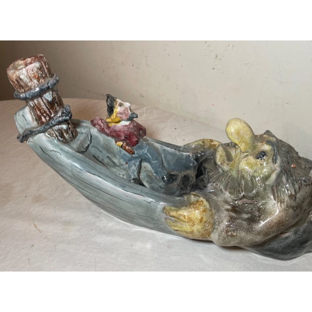 Antique Handmade Italian Majolica Terracotta Pottery Monster Attack Sculpture For Sale - Image 4 of 17