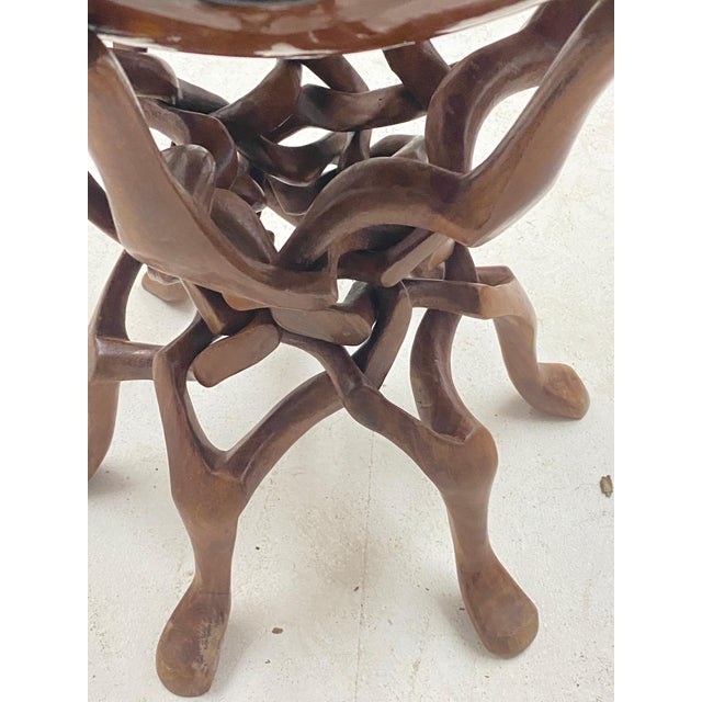 Large Ceramic Vide Poche on a tripod in Wood sculpted Birds Circa 1960 France This Ceramic base Vide Poche, has a Birds...