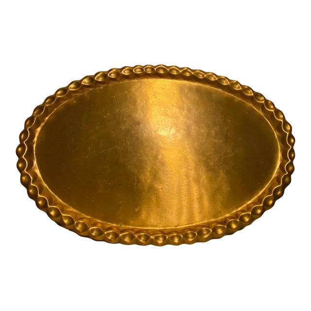 Vintage Moorish Style Large Oval Tray in 'Antique Gold" Finish For Sale