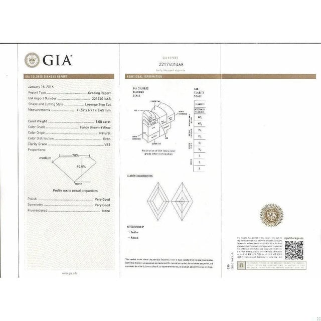 GIA certified 1 Carat Fancy Brown-Yellow Lozenge-Cut Diamond Bezel Ring, Size 6 For Sale In Miami - Image 6 of 7