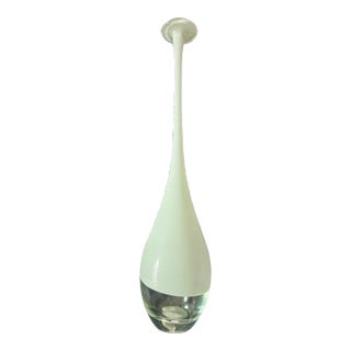 Anthropologie White Art Glass Stretch Long Thin Neck Vase W/ Flange Rim For Sale