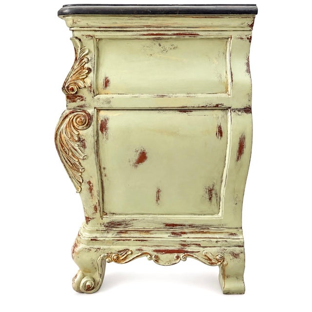 Thomasville Late 20th Century Thomasville French Provincial Painted & Distressed Marble Top Bombe Commode For Sale - Image 4 of 13