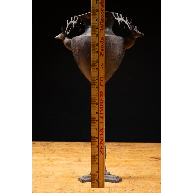 Vintage Cast Metal Pedestal Jardinière With Sculptural Stag Handles For Sale - Image 11 of 11