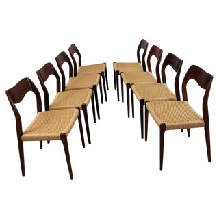 Rosewood Dining Chairs with New Paper Cord Seats from J.L. Møllers, 1960s, Set of 8 For Sale