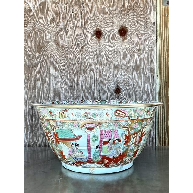 Mid 20th Century Vintage Asian Monumental Rose Famille Bowl For Sale - Image 5 of 11