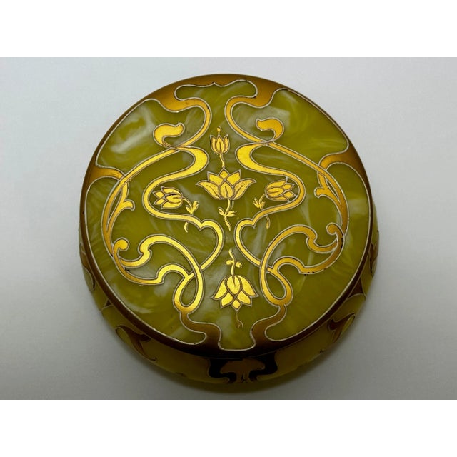 Early 1900s Antique Small Loetz Art Glass Yellow Golden Trinket Box For Sale - Image 9 of 11