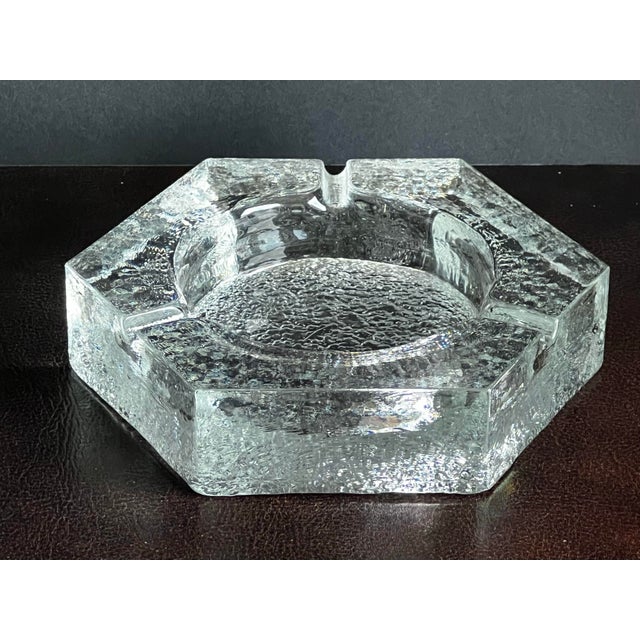 Extra Large MCM Ice Glass Hexagon Ashtray For Sale - Image 9 of 9