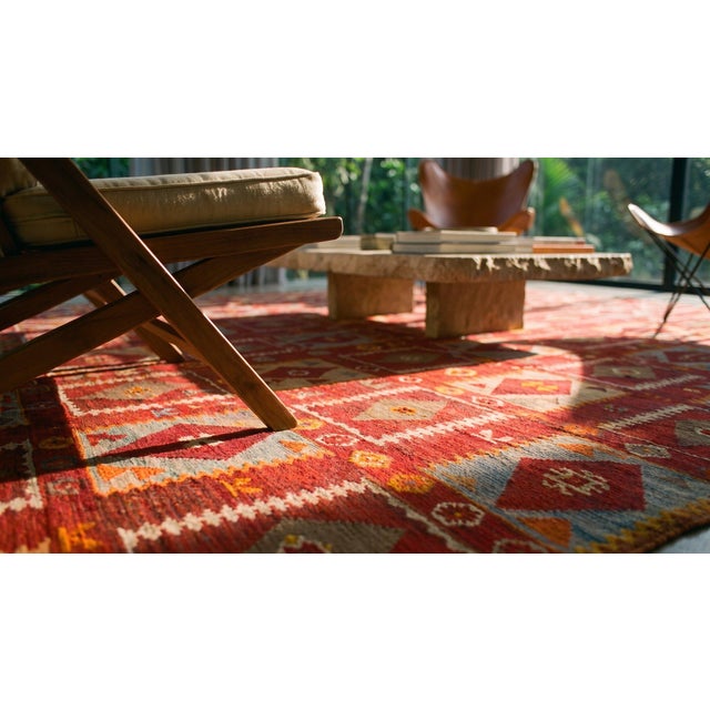 1900s Red Diamond Tribal Antique Turkish Oushak Flat-Weave Rug 6'6" X 11' Wool Carpet For Sale - Image 9 of 9