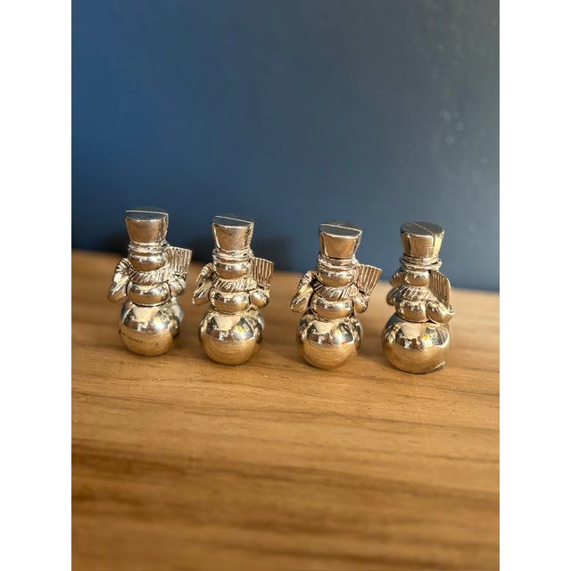Traditional Late 20th Century Silverplate Snowman Place Card Holders by International Silver Co. - Set of 4 For Sale - Image 3 of 4