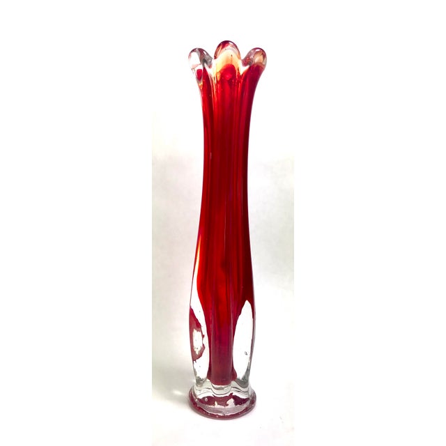 Vintage Murano Style Red Glass Swung Bud Vase Chairish