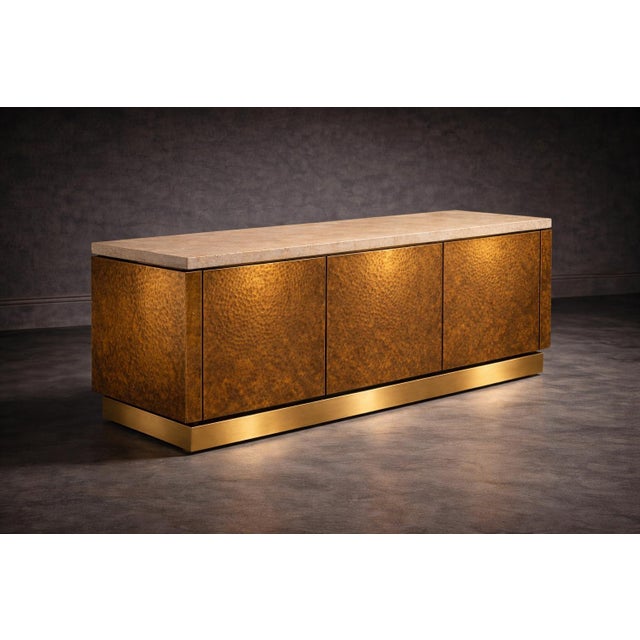 Not Yet Made - Made To Order Hand-Hammered Brass Sideboard with Travertine Top from Justfurnituress SRL For Sale - Image 5 of 11