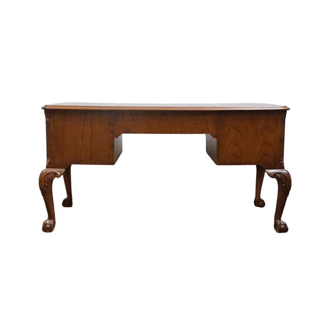 Hekman Furniture Solid Walnut Traditional Chippendale Style 58" Writing Desk W. Tooled Leather Top For Sale - Image 12 of 13
