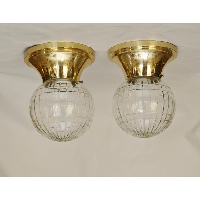 Art Nouveau Ceiling Lamps in Brass and Glass, 1890s, Set of 2 For Sale - Image 10 of 10
