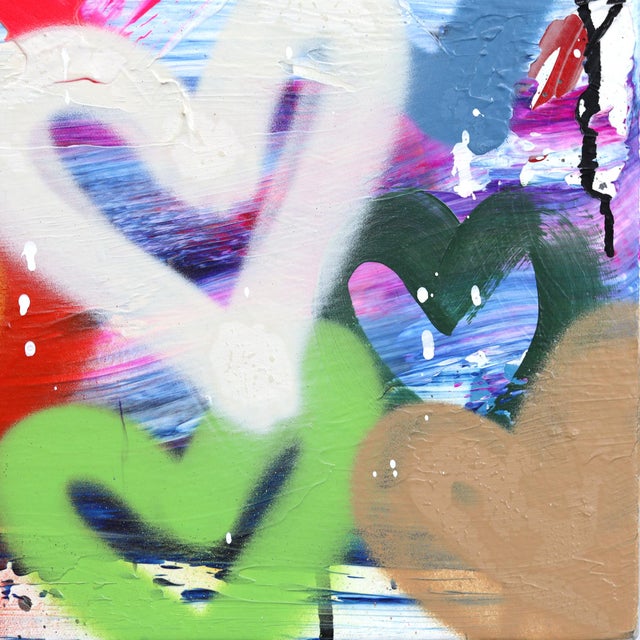 Karmic Hearts - Colorful Acrylic Art Original Abstract Heart Mixed Media Street Art Painting on Canvas For Sale In Los Angeles - Image 6 of 9