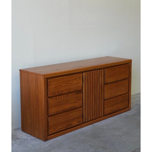 Vintage Solid Oak Dresser - Mid Century Style Wooden Lowboy 1980s For Sale - Image 4 of 10