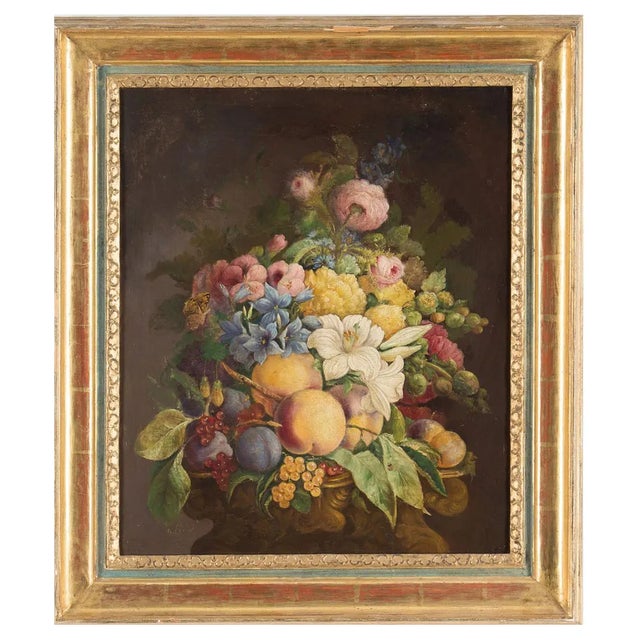 Still Life Bouquet of Flowers, 19th-Century, Oil on Canvas, Framed For Sale
