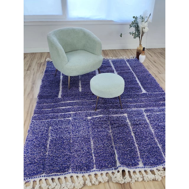 Cobalt Blue Geometric Wool Moroccan Beni Ourain Rug For Sale - Image 14 of 15