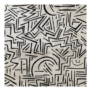 Quadrille Chine Seas Modern Lascaux Deconstructed Geometric Graphic Hand Printed Cotton Fabric - 2 Yards For Sale