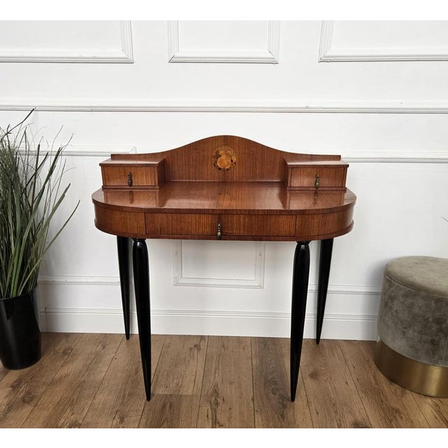 Vintage Italian Walnut and Burl Wood Writing Desk, 1940s For Sale - Image 9 of 11