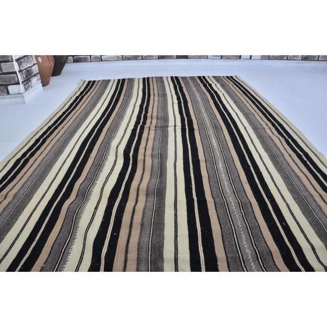 Gray Striped Design Tonsirton Area Kilim Rug For Sale - Image 8 of 11