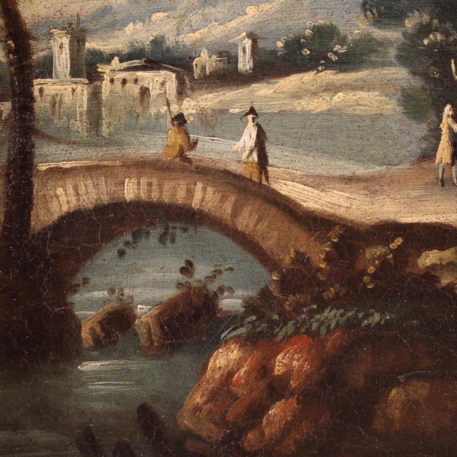 Venetian School Artist, Architectural Capriccio with Figures, 1760, Oil on Canvas, Framed For Sale - Image 8 of 16