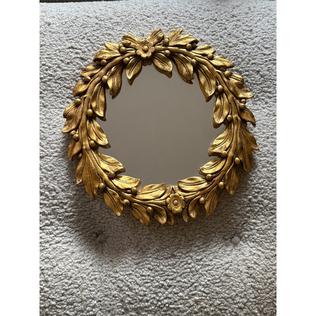 French Chelsea House Gilt Laurel Wreath Mirror 16 Inch Round Gold Frame Hollywood Regency Wall Decor For Sale - Image 3 of 8
