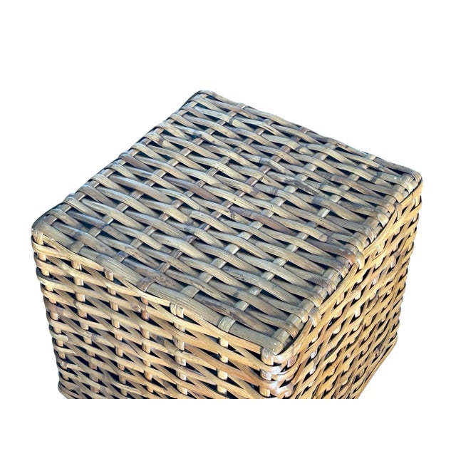 Brown Vintage British Colonial Rattan Cube End Tables, Architectural Form | Pair For Sale - Image 8 of 12