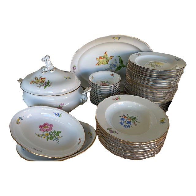 Porcelain Plate Set with Floral Decoration from Meissen Porcelain, 1990s For Sale