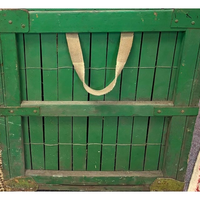 Primitive Folk Art Green Painted Trunk or Hinged Storage Trunk, Chest For Sale - Image 4 of 8