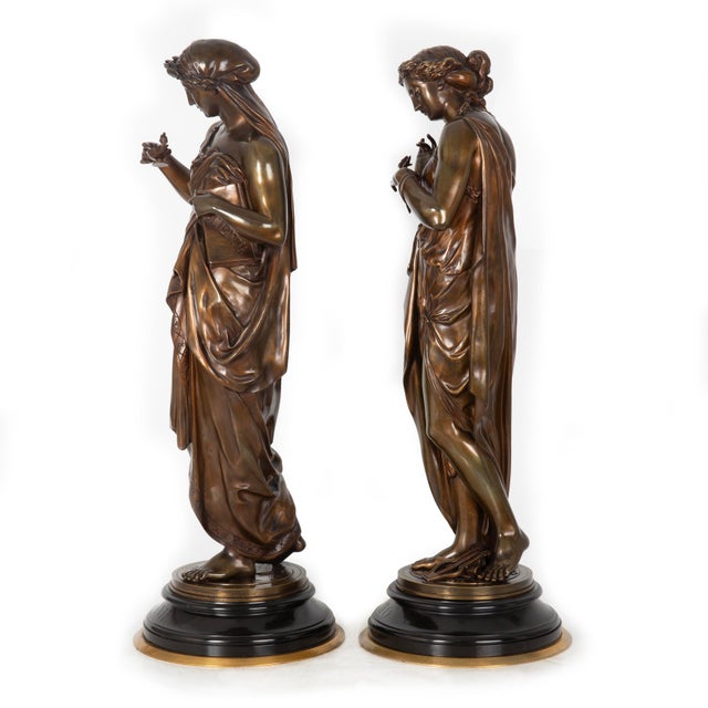 French Pair of French Antique Bronze Sculpture “Uranie” and “Erato” by Emile Picault For Sale - Image 3 of 18